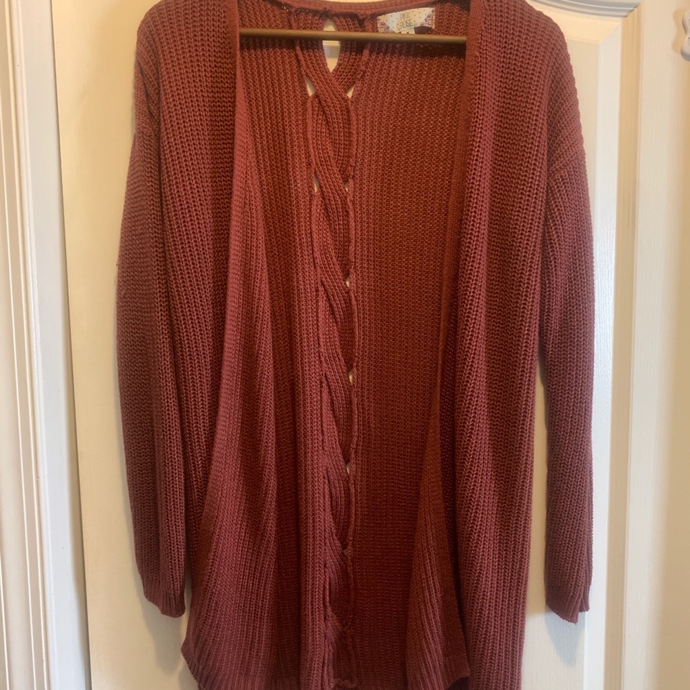 Women’s Long Pink Cardigan Sweater Size M